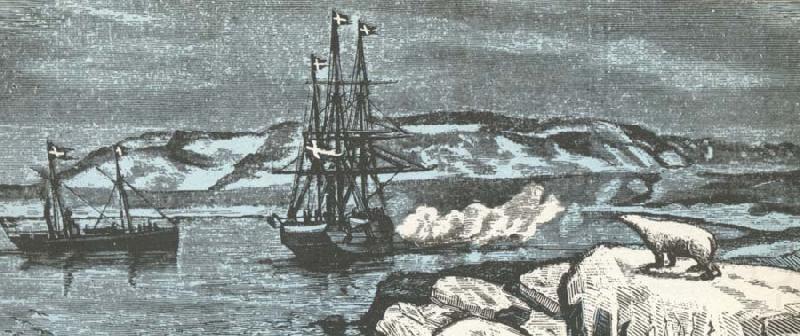 Nordenskiolds vessel Vega give salute the double Asia northernmost udde Kap Tjeljuskin in august 1878, unknow artist